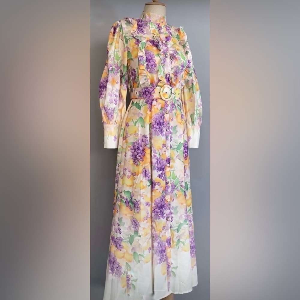 Floral Print Maxi - belted dress
